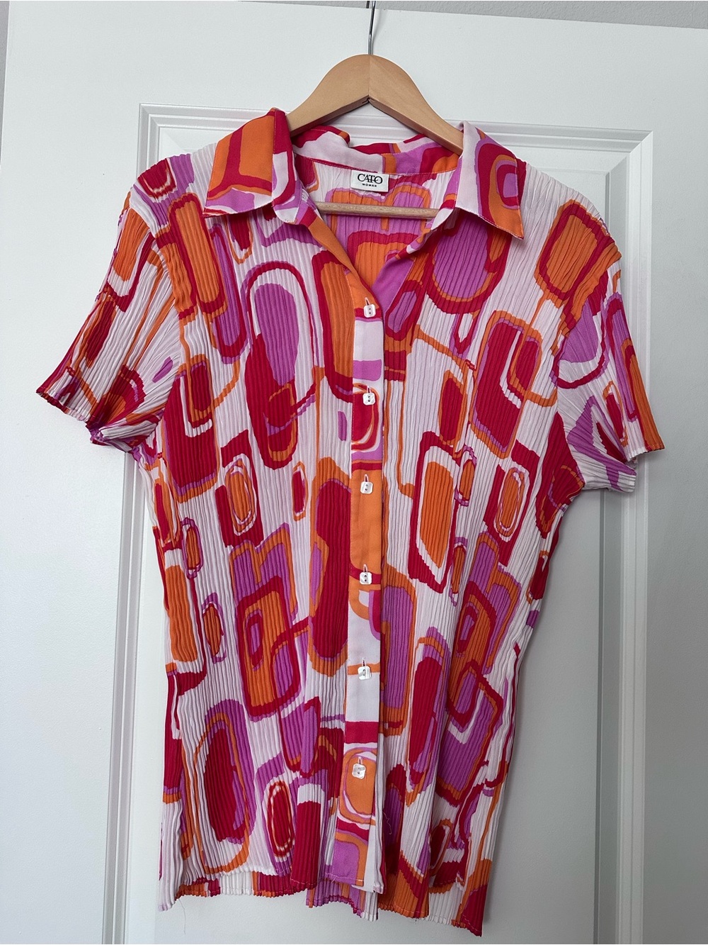 Cato Retro Geometric Short-Sleeve Shirt - Pink/Orange